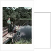 1950s Two Boys Fishing In Lake From Dock Outdoor by Anonymous