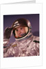 1960s Man Astronaut Lifting Up Visor Helmet Wearing Silver Navy Space Suit by Anonymous