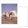 1950s Teen Couple Riding Bikes On The Boardwalk Jersey Shore by Anonymous