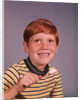 1960s Happy Boy Red Hair Striped Tee Shirt Holding Toothbrush Brushing Teeth by Anonymous