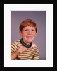 1960s Happy Boy Red Hair Striped Tee Shirt Holding Toothbrush Brushing Teeth by Anonymous