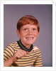 1960s Happy Boy Red Hair Striped Tee Shirt Holding Toothbrush Brushing Teeth by Anonymous