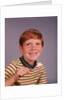 1960s Happy Boy Red Hair Striped Tee Shirt Holding Toothbrush Brushing Teeth by Anonymous