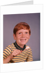 1960s Happy Boy Red Hair Striped Tee Shirt Holding Toothbrush Brushing Teeth by Anonymous