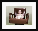 1960s Chubby Bald Baby Wearing Cloth Diaper Sitting In Executive Office Business Chair by Anonymous