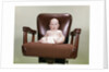 1960s Chubby Bald Baby Wearing Cloth Diaper Sitting In Executive Office Business Chair by Anonymous