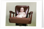1960s Chubby Bald Baby Wearing Cloth Diaper Sitting In Executive Office Business Chair by Anonymous
