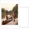 1960s Young Couple Loading Picnic Basket Thermos Into Canoe by Anonymous