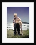 1940s 1950s Little Boy Hugging Pet Calf by Anonymous