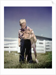 1940s 1950s Little Boy Hugging Pet Calf by Anonymous