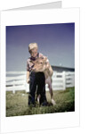 1940s 1950s Little Boy Hugging Pet Calf by Anonymous