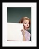 1960s Portrait Of Surprised Woman Peeking Around Sign Board by Anonymous