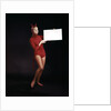 1960s Young Woman In Red Devil Costume Holding Sign Board In Hands by Anonymous