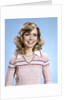 1970s Portrait Curly Woman Wearing Pink Stripe Sweater by Anonymous