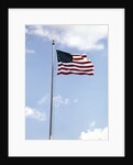 1960s American Flag On Pole Flying Against Blue Sky With Clouds by Anonymous