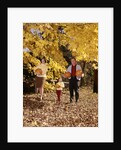 1960s Family Trio Father Mother Daughter Walking In Autumn Woods Carrying Pumpkins by Anonymous