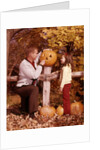 1960s Man Father And Girl Daughter Carving Halloween Jack-O-Lantern Pumpkin by Anonymous