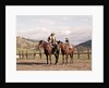 1970s Father And Son Sitting Together On Horses By Corral Wearing Hats by Anonymous