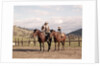 1970s Father And Son Sitting Together On Horses By Corral Wearing Hats by Anonymous