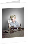 1950s Funny Curious Little Boy Holding Pliers Tool Taking Apart An Alarm Clock by Anonymous