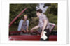 1960s Couple By Car With Hood Up Looking At Motor Outdoor Problem Breakdown by Anonymous