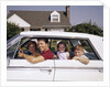 1960s Father And Mother With Son And Daughter Sitting In White Four Door Sedan Automobile by Anonymous