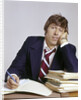 1970s Business Man Exhausted Expression Hand To Face Leaning On Pile Paperwork by Anonymous