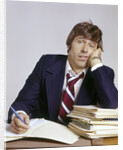 1970s Business Man Exhausted Expression Hand To Face Leaning On Pile Paperwork by Anonymous