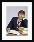 1970s Business Man Exhausted Expression Hand To Face Leaning On Pile Paperwork by Anonymous
