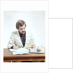 1970s Business Man At Desk Handling Paperwork Office Telephone by Anonymous