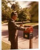 1960s Man Business Man Suit Hat Mailing Letter Mailbox Mail Drop Box Post Postal Suburban Street by Anonymous