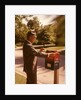 1960s Man Business Man Suit Hat Mailing Letter Mailbox Mail Drop Box Post Postal Suburban Street by Anonymous