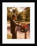 1960s Man Business Man Suit Hat Mailing Letter Mailbox Mail Drop Box Post Postal Suburban Street by Anonymous