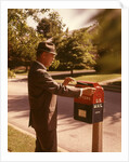 1960s Man Business Man Suit Hat Mailing Letter Mailbox Mail Drop Box Post Postal Suburban Street by Anonymous