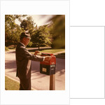 1960s Man Business Man Suit Hat Mailing Letter Mailbox Mail Drop Box Post Postal Suburban Street by Anonymous