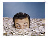 1960s Top Of Head And Eyes Of Man Looking Out From Pile Of Coins Studio Symbolic Currency by Anonymous