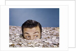 1960s Top Of Head And Eyes Of Man Looking Out From Pile Of Coins Studio Symbolic Currency by Anonymous
