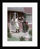 1950s Mailman Delivering Mail To Woman Brick Suburban Home by Anonymous