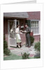 1950s Mailman Delivering Mail To Woman Brick Suburban Home by Anonymous