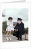 1960s Man Police Officer Comforting Crying Scared Little Lost Girl In Suburban Neighborhood by Anonymous
