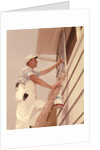 1950s 1960s Man House Painter Up Ladder Painting Window Shutter by Anonymous