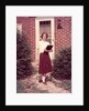 1950s Teenage Girl Holding School Books Walking Down Flagstone Walk by Anonymous