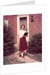 1950s Teenage Girl Holding School Books Walking Down Flagstone Walk by Anonymous