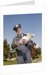 1960s Mailman Holding Letters Mail Leather Mailbag In Suburban Neighborhood by Anonymous