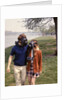 1970s Young Romantic Teenage Couple Man Woman Wearing Gas Masks Walking By River by Anonymous