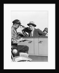 1920s Motorcycle Policeman Writing A Speeding Ticket To A Couple Sitting In Convertible Sedan by Anonymous