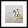 1970s Senior Couple Walking Beach Holding Hands Wearing Straw Hats by Anonymous