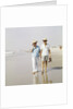 1970s Senior Couple Walking Beach Holding Hands Wearing Straw Hats by Anonymous