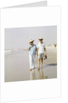 1970s Senior Couple Walking Beach Holding Hands Wearing Straw Hats by Anonymous