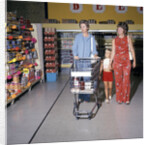 1970s Two Women Small Girl Walking Down Supermarket Grocery Store Aisle Woman Pushing Cart by Anonymous